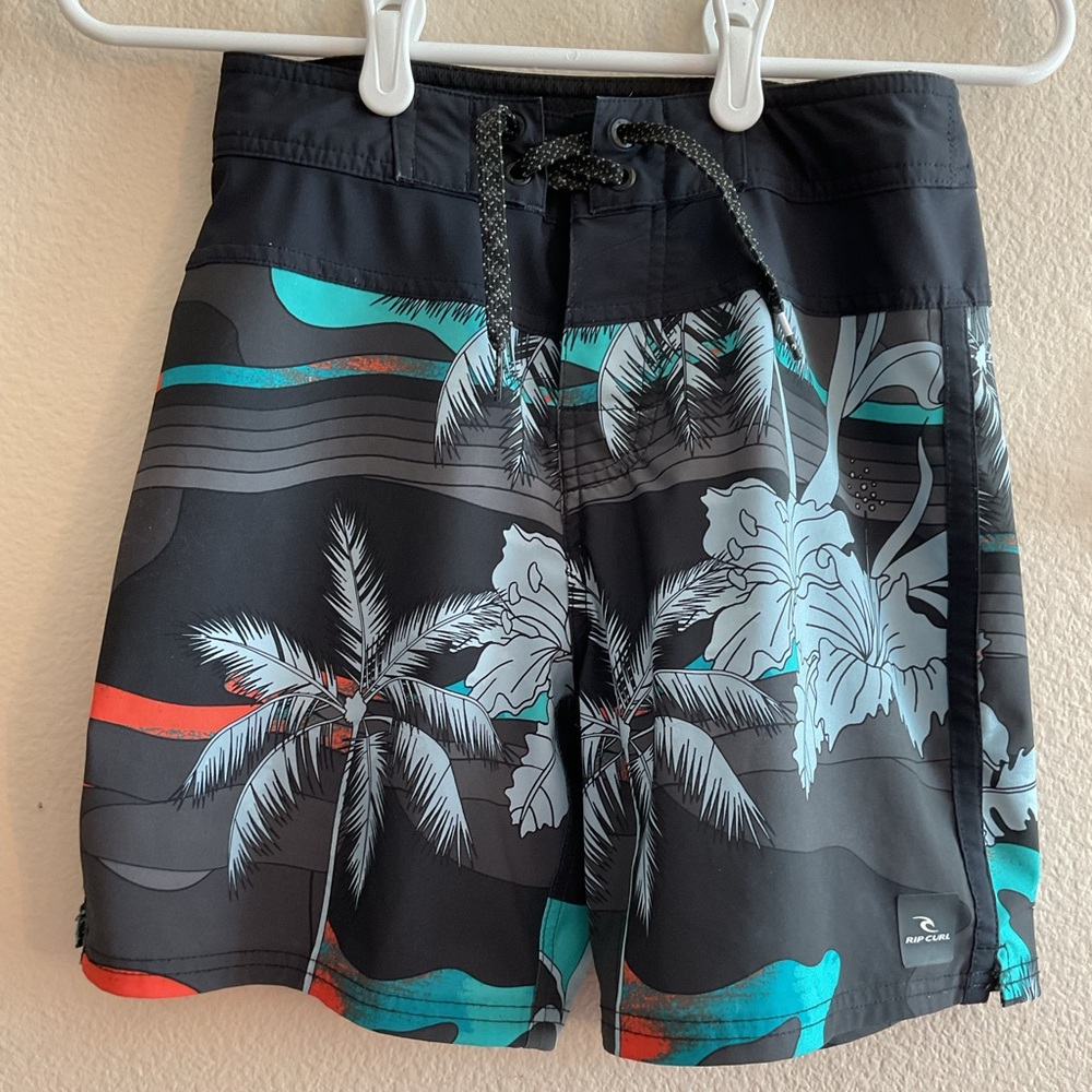 Rip Curl Mirage Black and Teal Board Shorts with Palm Tree‎ Design size 10/24